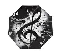 Mexpekil Paraguas compacto con patrón de notas musicales retro, resistente al viento, plegable, protección UV, sol y lluvia