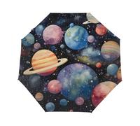 Mexpekil Paraguas plegables automáticos, cierre abierto, galaxia, espacio exterior, sistema solar, universo, cielo estrellado, resistente al viento, paraguas compacto para mujeres y hombres