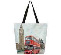 Mexpekil Red Bus Big Ben London - Bolsa de lona reutilizable para mujeres y niñas, bolsas de compras grandes para mujer, bolsa de hombro multiusos