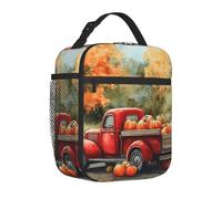 Mexpekil Red Truck Harvest - Lonchera térmica portátil con bolsillo lateral de malla para adultos y trabajo
