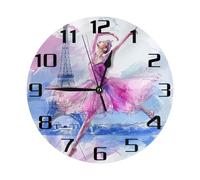 Mexpekil Reloj de pared silencioso con diseño de niña de la Torre Eiffel, 25 cm, funciona con pilas, moderno, decorativo, para sala de estar, cocina, dormitorio, oficina