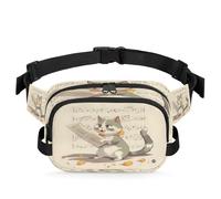 Mexpekil Riñonera con cremallera de dos vías para leer gatos, periódico, vintage, repelente al agua, riñonera cruzada con correa ajustable, Black