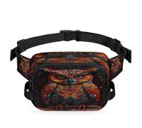 Mexpekil Riñonera con diseño de búho colorido en rama realista de dos vías con cremallera repelente al agua, bolsas cruzadas con correa ajustable, Black