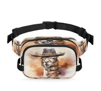 Mexpekil Riñonera de alpaca acuarela con sombrero animal de dos vías con cremallera de dos vías, riñonera repelente al agua, bolsas cruzadas con correa ajustable, Black