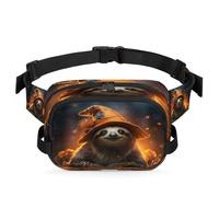 Mexpekil Riñonera de perezoso con sombrero, bonita bolsa de cinturón con cremallera de dos vías, repelente al agua, bolsas cruzadas con correa ajustable, Black