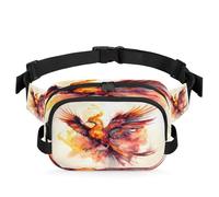 Mexpekil Riñonera Fire Phoenix Reborn en pintura a tinta, bolsa de cinturón con cremallera bidireccional, repelente al agua, riñonera cruzada con correa ajustable, Black