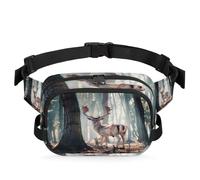 Mexpekil Riñonera Sika Deer in The Forest Art Print de dos vías con cremallera repelente al agua, riñonera cruzada con correa ajustable, Black