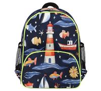 Mexpekil Sea Fish - Mochila de viaje para niños pequeños, ligera, impermeable, para preescolar, con correa para el pecho, soportes para botellas de agua