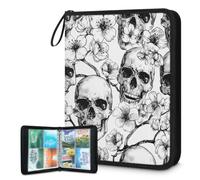 Mexpekil Skulls - Carpeta de tarjetas de flores de cerezo, 4 bolsillos con 50 páginas de carga lateral, carpeta de colección de tarjetas para 400 tarjetas, con cremallera, álbum de tarjetas