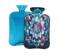 Mexpekil Space Galaxy Mandala - Botella de agua caliente floral con funda, bolsa de agua caliente de PVC de 2 litros para alivio del dolor, pies, espalda, calor
