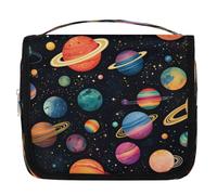 Mexpekil Space Universe - Neceser de viaje con diseño de planetas del sistema solar para mujeres, hombres y mujeres, impermeable, para colgar, con gancho, organizador de cosméticos