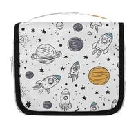 Mexpekil Space Universe Planets Rockets - Neceser para mujeres, hombres y mujeres, impermeable, para colgar, para viajes, con gancho, organizador de cosméticos