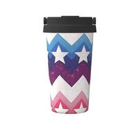 Mexpekil Taza de café aislada de viaje con tapa a prueba de fugas del 4 de julio, color rosa y azul, estrellas térmicas para bebidas calientes, 500 ml