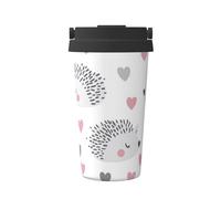 Mexpekil Taza de café aislada de viaje con tapa a prueba de fugas, diseño de erizo de dibujos animados de amor, tazas térmicas para bebidas calientes, 500 ml