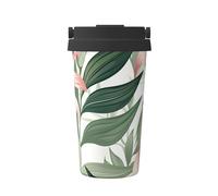 Mexpekil Taza de café aislada de viaje con tapa a prueba de fugas, diseño de flores rosadas tropicales, tazas térmicas para bebidas calientes, 500 ml