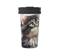 Mexpekil Taza de café aislada de viaje con tapa a prueba de fugas, taza térmica de gato de acuarela para bebidas calientes, 500 ml
