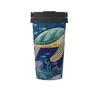 Mexpekil Taza de café aislada de viaje con tapa a prueba de fugas, tortugas marinas, cangrejos, corales, tazas térmicas para bebidas calientes, 500 ml