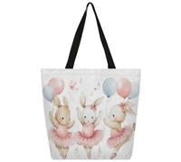 Mexpekil Three Bunnies - Bolsa de lona de ballet para mujeres y niñas, bolsas de compras reutilizables grandes para mujer, bolsa de hombro multiusos
