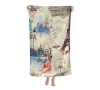 Mexpekil Toalla de baño de microfibra, 130 x 80 cm, diseño retro de la Torre Eiffel de Londres, Nueva York, toalla de playa ligera para adultos