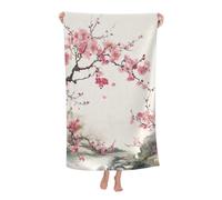 Mexpekil Toalla de baño de microfibra de 130 x 80 cm, color beige, toalla de playa clásica japonesa con flores de cerezo, toalla de playa ligera para adultos