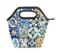 Mexpekil Troditional - Bolsa de almuerzo reutilizable con diseño de azulejos españoles, impermeable, a prueba de fugas, para niños, adultos, escuela, oficina, picnic