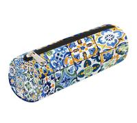 Mexpekil Troditional - Estuche para lápices con diseño de azulejos españoles para niños, niñas, estuche cilíndrico redondo para organizar suministros escolares