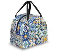 Mexpekil Troditional - Lonchera térmica con patrón de azulejos españoles para niños y adultos, bolsa térmica para el almuerzo, para la escuela, el trabajo, viajes