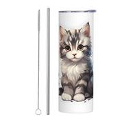Mexpekil Vaso aislado de 20 onzas con popote y tapa, taza de café helado de acero inoxidable, bonita pintura de gato, taza de viaje, botella de agua térmica, regalo para mujeres y hombres