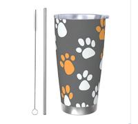 Mexpekil Vaso aislado de 20 onzas con popote y tapa, taza de café helado de acero inoxidable, bonita taza de viaje con diseño de patas de gato de dibujos animados, botella de agua térmica, regalo para