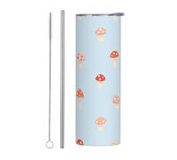 Mexpekil Vaso aislado de 20 onzas con popote y tapa, taza de café helado de acero inoxidable, bonito patrón de hongos, taza de viaje a prueba de fugas, botella de agua térmica, regalo para mujeres y