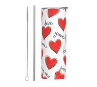 Mexpekil Vaso aislado de 20 onzas con popote y tapa, taza de café helado de acero inoxidable, con palabras de amor, corazón, a prueba de fugas, botella de agua térmica, regalo para mujeres y hombres