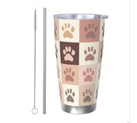 Mexpekil Vaso aislado de 20 onzas con popote y tapa, taza de café helado de acero inoxidable, diseño de patas de gato, a prueba de fugas, botella de agua térmica, regalo para mujeres y hombres