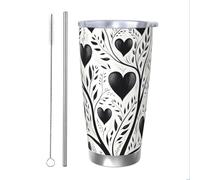 Mexpekil Vaso aislado de 20 onzas con popote y tapa, taza de café helado de acero inoxidable, diseño de árbol de corazón, a prueba de fugas, botella de agua térmica, regalo para mujeres y hombres