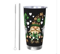 Mexpekil Vaso aislado de 20 onzas con popote y tapa, taza de café helado de acero inoxidable, diseño de gnomos del día de San Patricio, bonita taza de viaje a prueba de fugas, botella de agua térmica