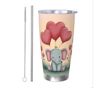 Mexpekil Vaso aislado de 20 onzas con popote y tapa, taza de café helado de acero inoxidable, diseño de dibujos animados, bebé, elefante, corazón, taza de viaje, botella de agua térmica, regalo para