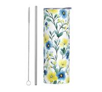 Mexpekil Vaso aislado de 20 onzas con popote y tapa, taza de café helado de acero inoxidable, diseño de ramas florales de primavera, a prueba de fugas, botella de agua térmica, regalo para mujeres y