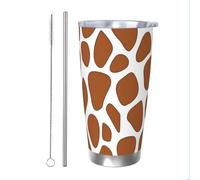 Mexpekil Vaso aislado de 20 onzas con popote y tapa, taza de café helado de acero inoxidable, diseño de piel de jirafa, taza de viaje a prueba de fugas, botella de agua térmica, regalo para mujeres y