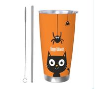 Mexpekil Vaso aislado de 20 onzas con popote y tapa, taza de café helado de acero inoxidable, diseño de gato, araña, a prueba de fugas, botella de agua térmica, regalo para mujeres y hombres