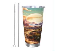 Mexpekil Vaso aislado de 20 onzas con popote y tapa, taza de café helado de acero inoxidable, diseño de cactus del desierto, a prueba de fugas, botella de agua térmica, regalo para mujeres y hombres