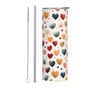 Mexpekil Vaso aislado de 20 onzas con popote y tapa, taza de café helado de acero inoxidable, diseño vintage de corazón, a prueba de fugas, botella de agua térmica, regalo para mujeres y hombres