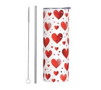 Mexpekil Vaso aislado de 20 onzas con popote y tapa, taza de café helado de acero inoxidable, forma de corazón rojo, taza de viaje a prueba de fugas, botella de agua térmica, regalo para mujeres y