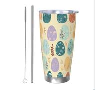 Mexpekil Vaso aislado de 20 onzas con popote y tapa, taza de café helado de acero inoxidable, huevos de plantas de Pascua, taza de viaje a prueba de fugas, botella de agua térmica, regalo para mujeres