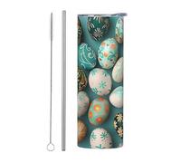 Mexpekil Vaso aislado de 20 onzas con popote y tapa, taza de café helado de acero inoxidable, huevos de Pascua, margaritas, taza de viaje, botella de agua térmica, regalo para mujeres y hombres