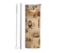 Mexpekil Vaso aislado de 20 onzas con popote y tapa, taza de café helado de acero inoxidable, juego de té vintage, taza de viaje a prueba de fugas, botella de agua térmica, regalo para mujeres y