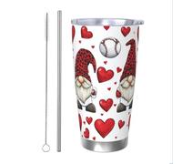 Mexpekil Vaso aislado de 20 onzas con popote y tapa, taza de café helado de acero inoxidable, lindo gnomos, corazón de béisbol, taza de viaje, botella de agua térmica, regalo para mujeres y hombres