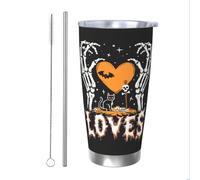 Mexpekil Vaso aislado de 20 onzas con popote y tapa, taza de café helado de acero inoxidable, manos esqueleto, gato, taza de viaje, botella de agua térmica, regalo para mujeres y hombres