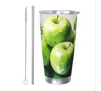 Mexpekil Vaso aislado de 20 onzas con popote y tapa, taza de café helado de acero inoxidable, pintura de manzana verde, taza de viaje a prueba de fugas, botella de agua térmica, regalo para mujeres y