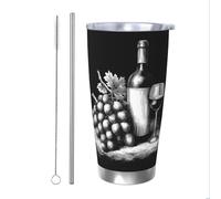 Mexpekil Vaso aislado de 20 onzas con popote y tapa, taza de café helado de acero inoxidable, taza de café helado, uva, vino tinto a prueba de fugas, botella de agua térmica, regalo para mujeres y
