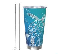 Mexpekil Vaso aislado de 20 onzas con popote y tapa, taza de café helado de acero inoxidable, tortuga marina, malas hierbas, taza de viaje, botella de agua térmica, regalo para mujeres y hombres