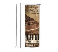 Mexpekil Vaso aislado de 590 ml con popote y tapa, taza de café helado de acero inoxidable, taza de viaje a prueba de fugas, botella de agua térmica, regalo para mujeres y hombres